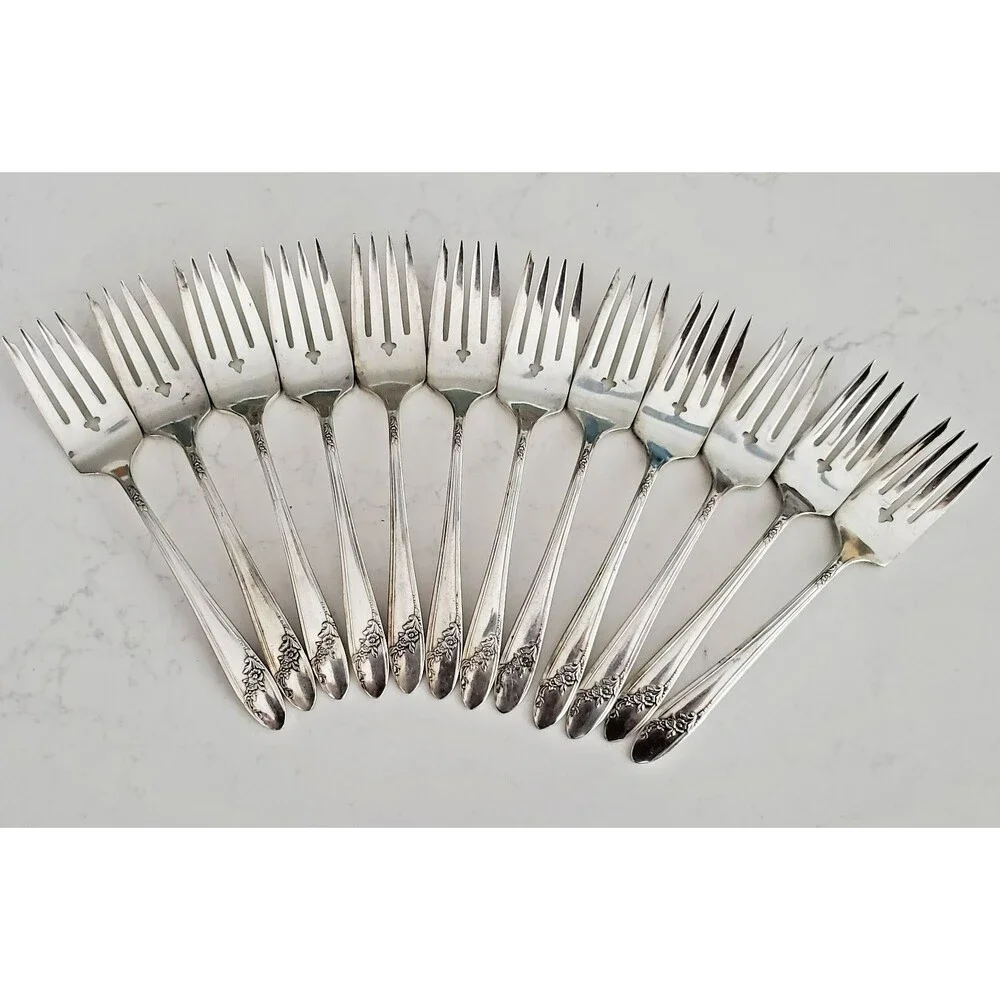 12 Oneida Tudor Plate Queen Bess Silverplate Salad Forks 6.5